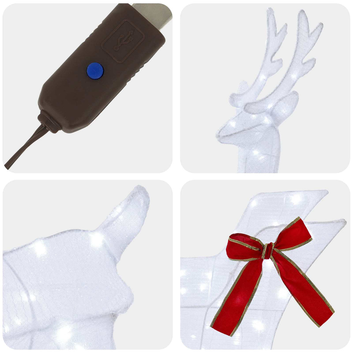 Christmas Reindeer with sleigh 5 pcs 240 LEDs Cold White