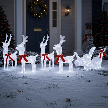 Christmas Reindeer with sleigh 5 pcs 240 LEDs Cold White