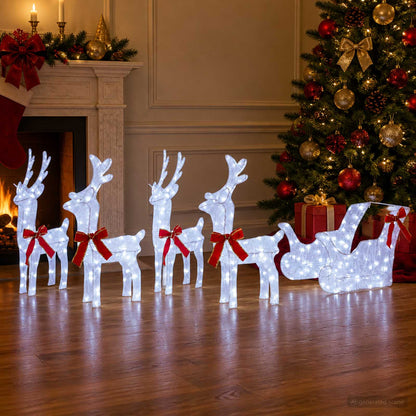 Christmas Reindeer with sleigh 5 pcs 240 LEDs Cold White