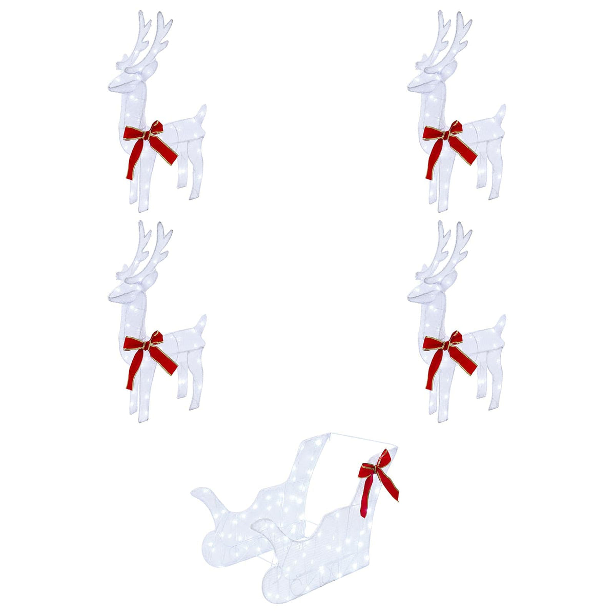 Christmas Reindeer with sleigh 5 pcs 240 LEDs Cold White