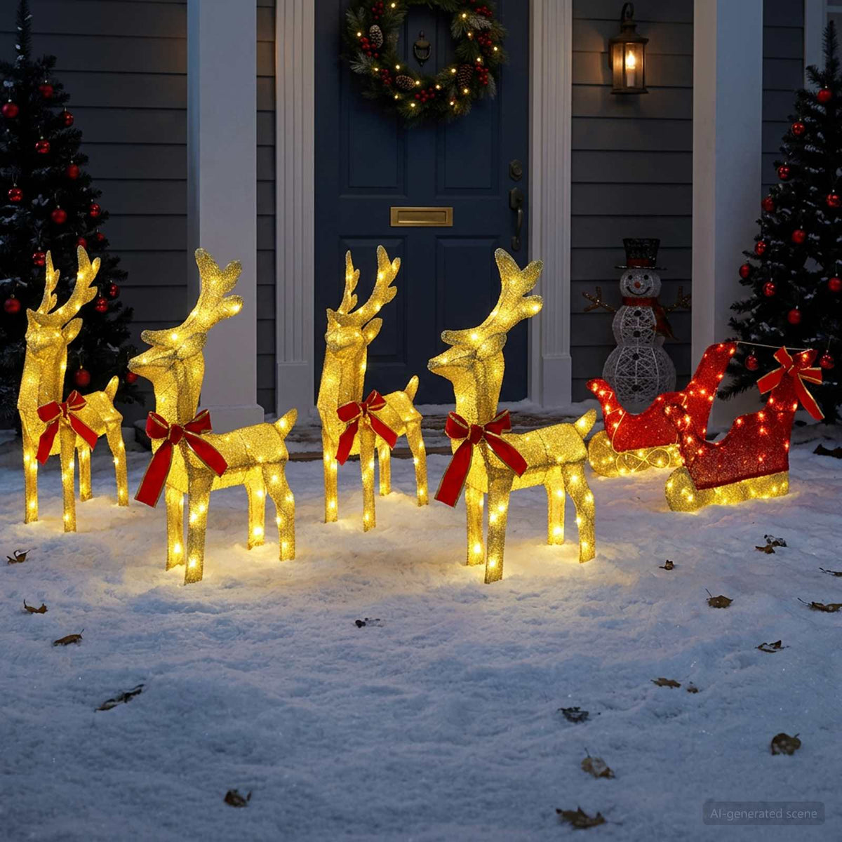 Christmas Reindeer with sleigh 5 pcs 240 LEDs Warm White