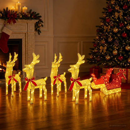Christmas Reindeer with sleigh 5 pcs 240 LEDs Warm White