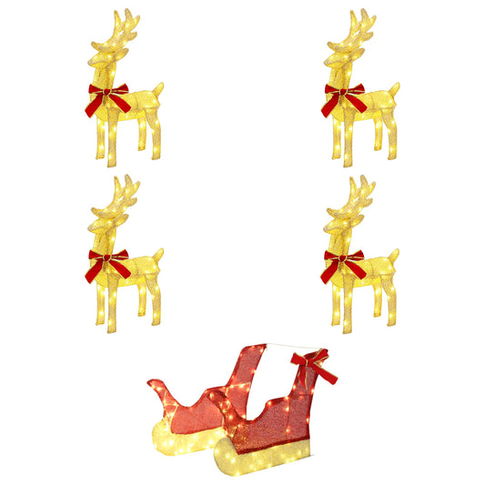 Christmas Reindeer with sleigh 5 pcs 240 LEDs Warm White