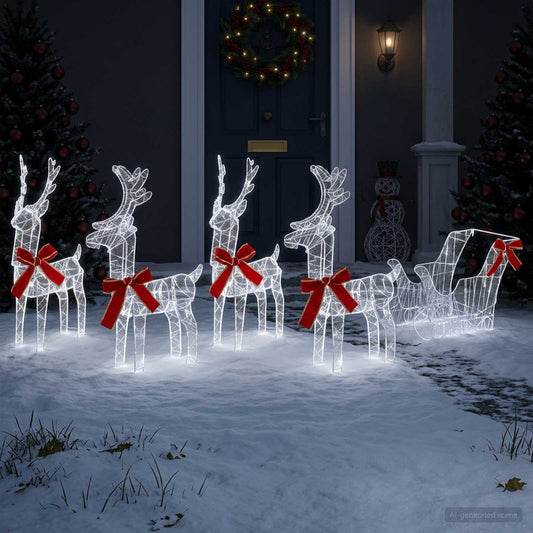 Christmas Reindeer with sleigh 5 pcs 580 LEDs Cold White