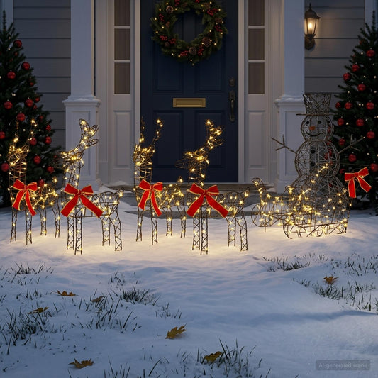 Christmas Reindeer with sleigh 5 pcs 580 LEDs Warm White