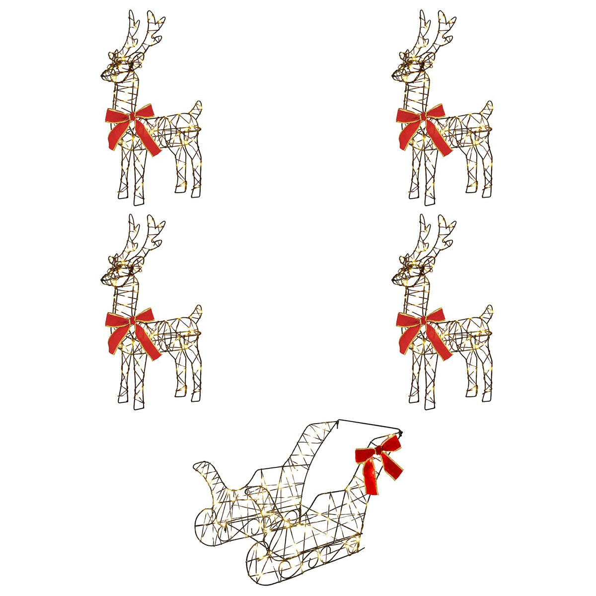 Christmas Reindeer with sleigh 5 pcs 580 LEDs Warm White
