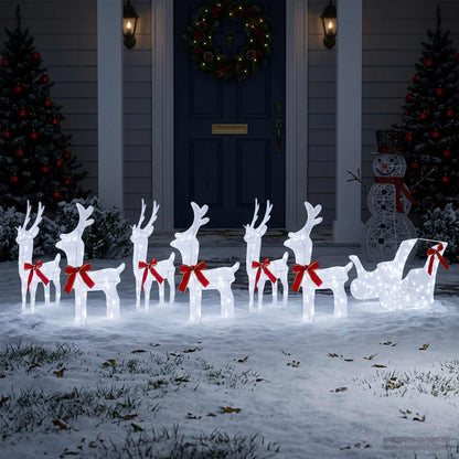 Christmas Reindeer with sleigh 7 pcs 320 LEDs Cold White
