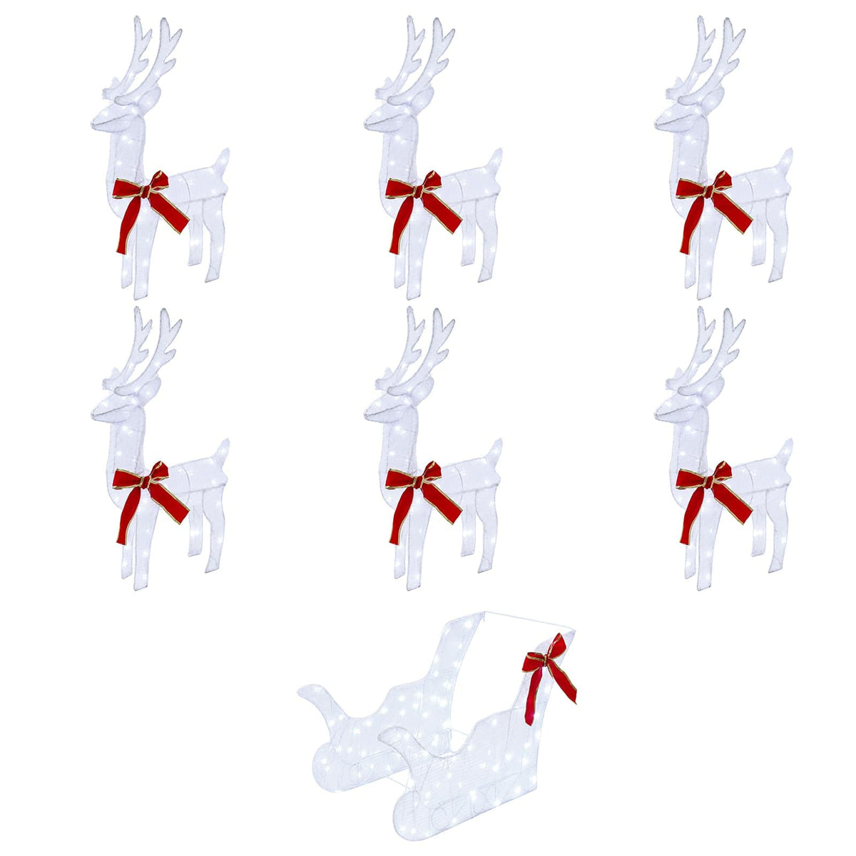 Christmas Reindeer with sleigh 7 pcs 320 LEDs Cold White