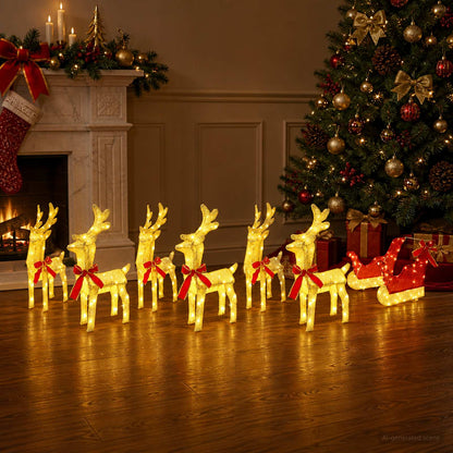 Christmas Reindeer with sleigh 7 pcs 320 LEDs Warm White