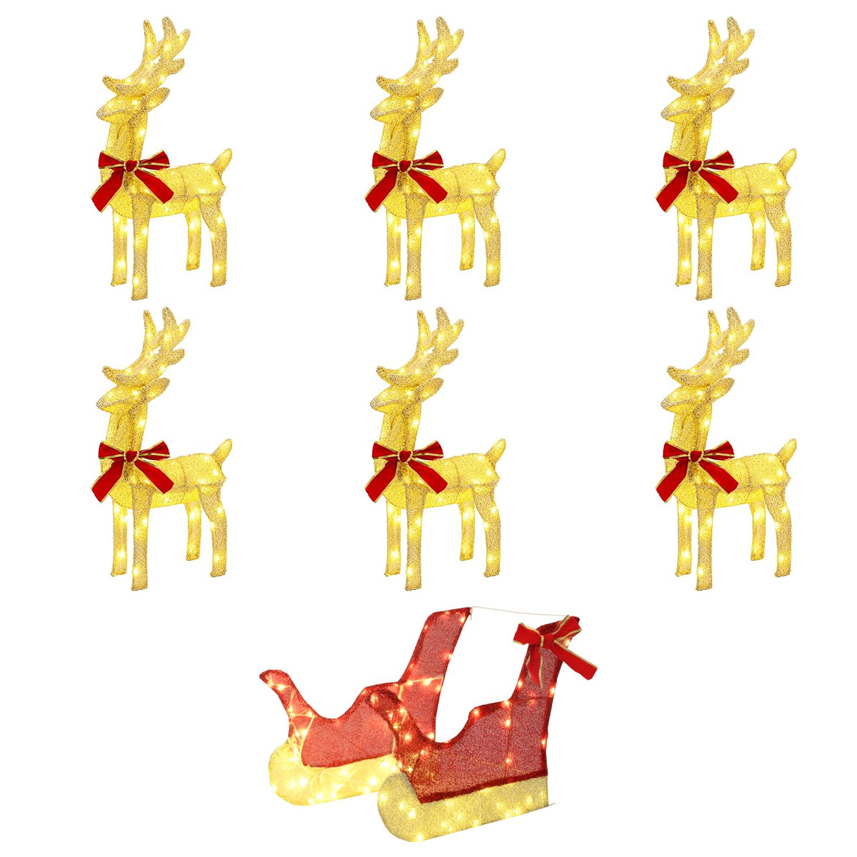Christmas Reindeer with sleigh 7 pcs 320 LEDs Warm White