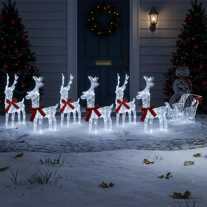 Christmas Reindeer with sleigh 7 pcs 760 LEDs Cold White