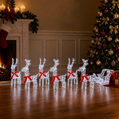 Christmas Reindeer with sleigh 7 pcs 760 LEDs Cold White