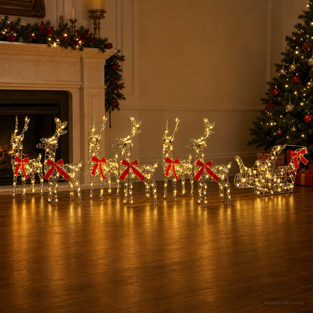 Christmas Reindeer with sleigh 7 pcs 760 LEDs Warm White
