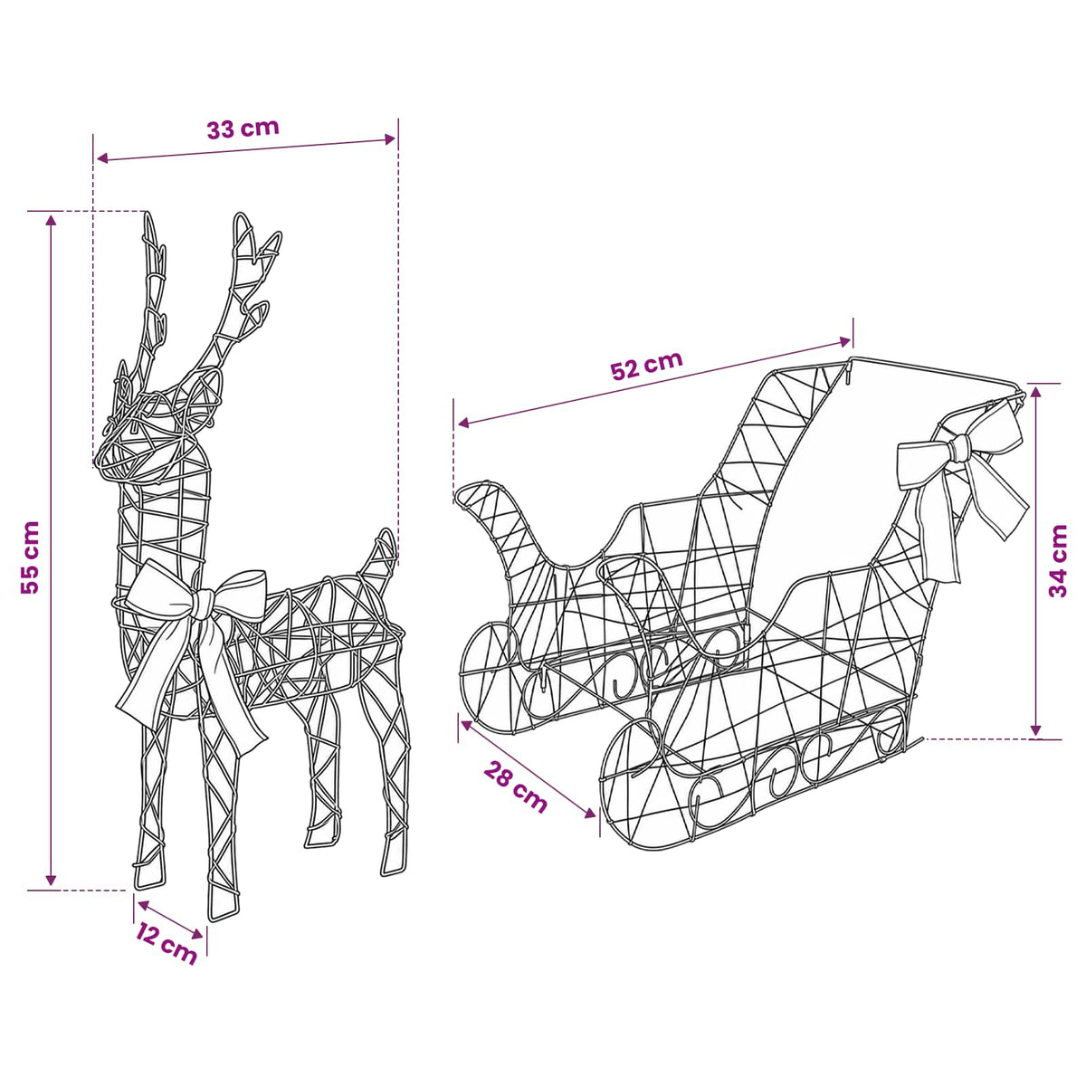 Christmas Reindeer with sleigh 7 pcs 760 LEDs Warm White
