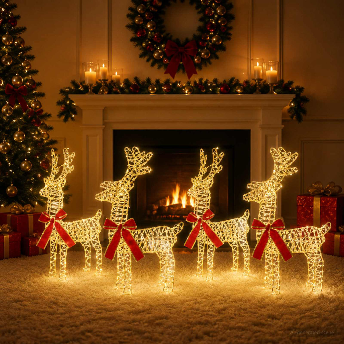 Christmas Reindeer 4 pcs 160 LEDs Warm White 33 x 12 x 55 cm