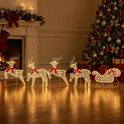 Christmas Reindeer with sleigh 5 pcs 100 LEDs Warm White