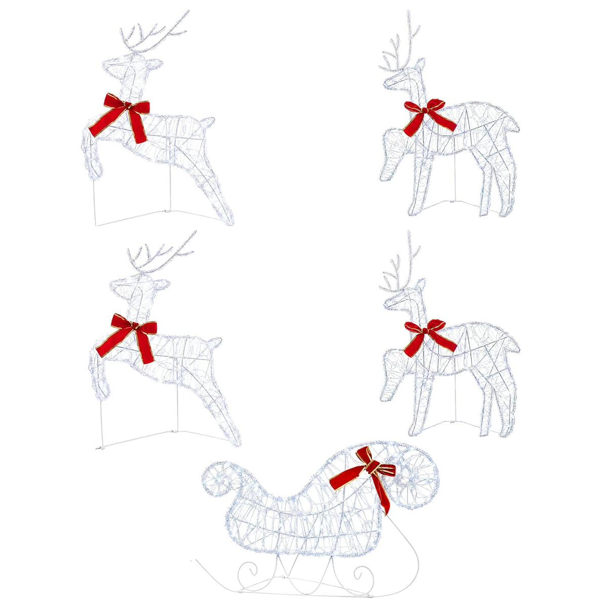 Christmas Reindeer with sleigh 5 pcs 100 LEDs Cold White