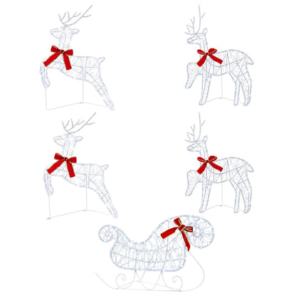 Christmas Reindeer with sleigh 5 pcs 100 LEDs Cold White