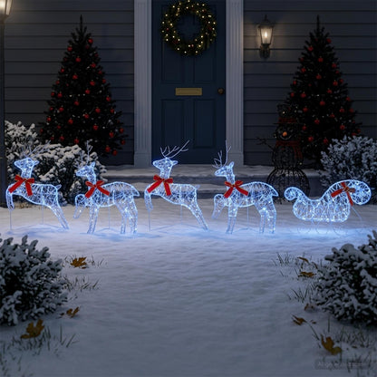Christmas Reindeer with sleigh 5 pcs 100 LEDs Blue