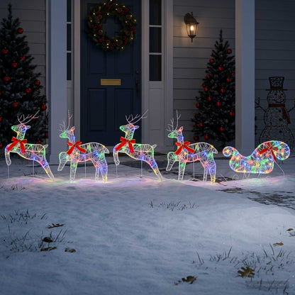 Christmas Reindeer with sleigh 5 pcs 100 LEDs Multicolour