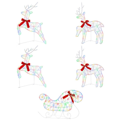 Christmas Reindeer with sleigh 5 pcs 100 LEDs Multicolour
