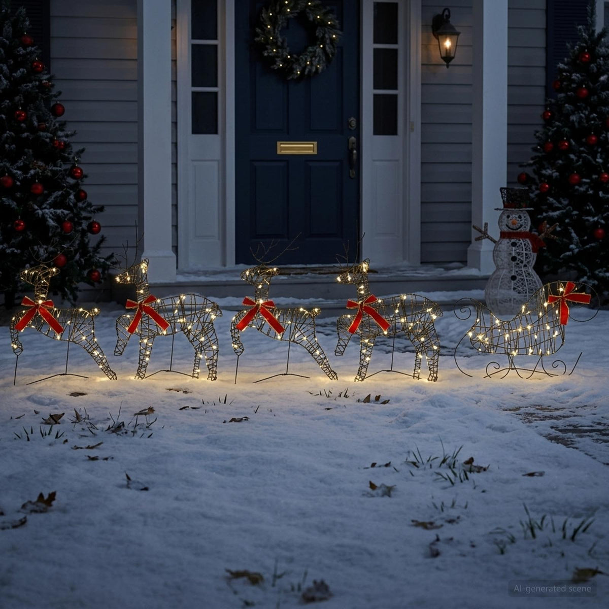 Christmas Reindeer with sleigh 5 pcs 100 LEDs Warm White