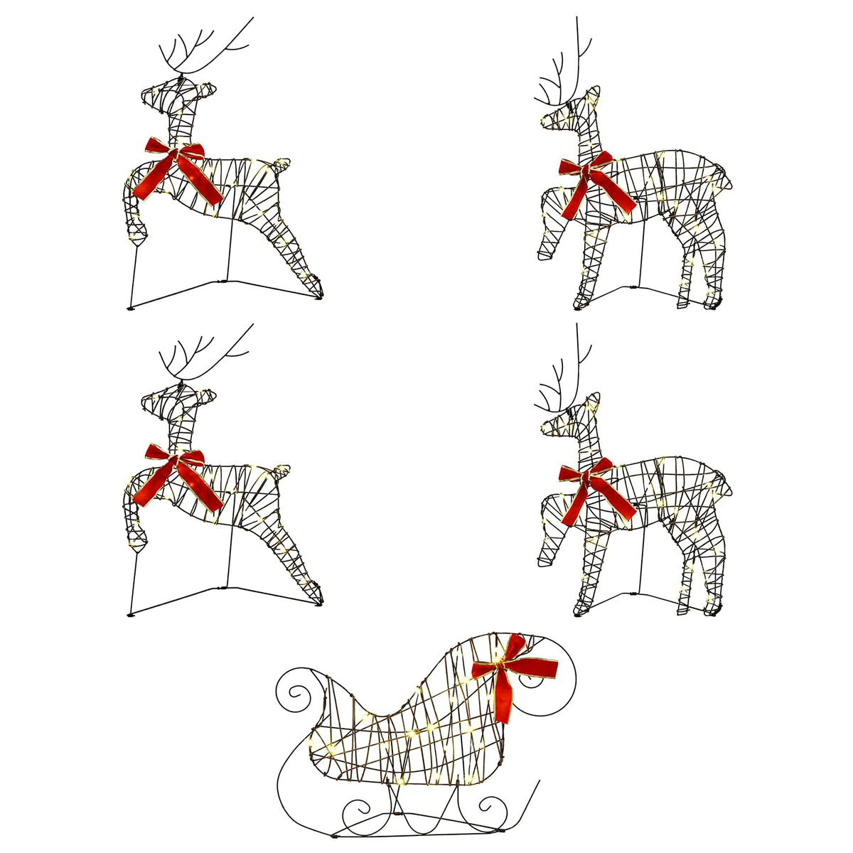 Christmas Reindeer with sleigh 5 pcs 100 LEDs Warm White