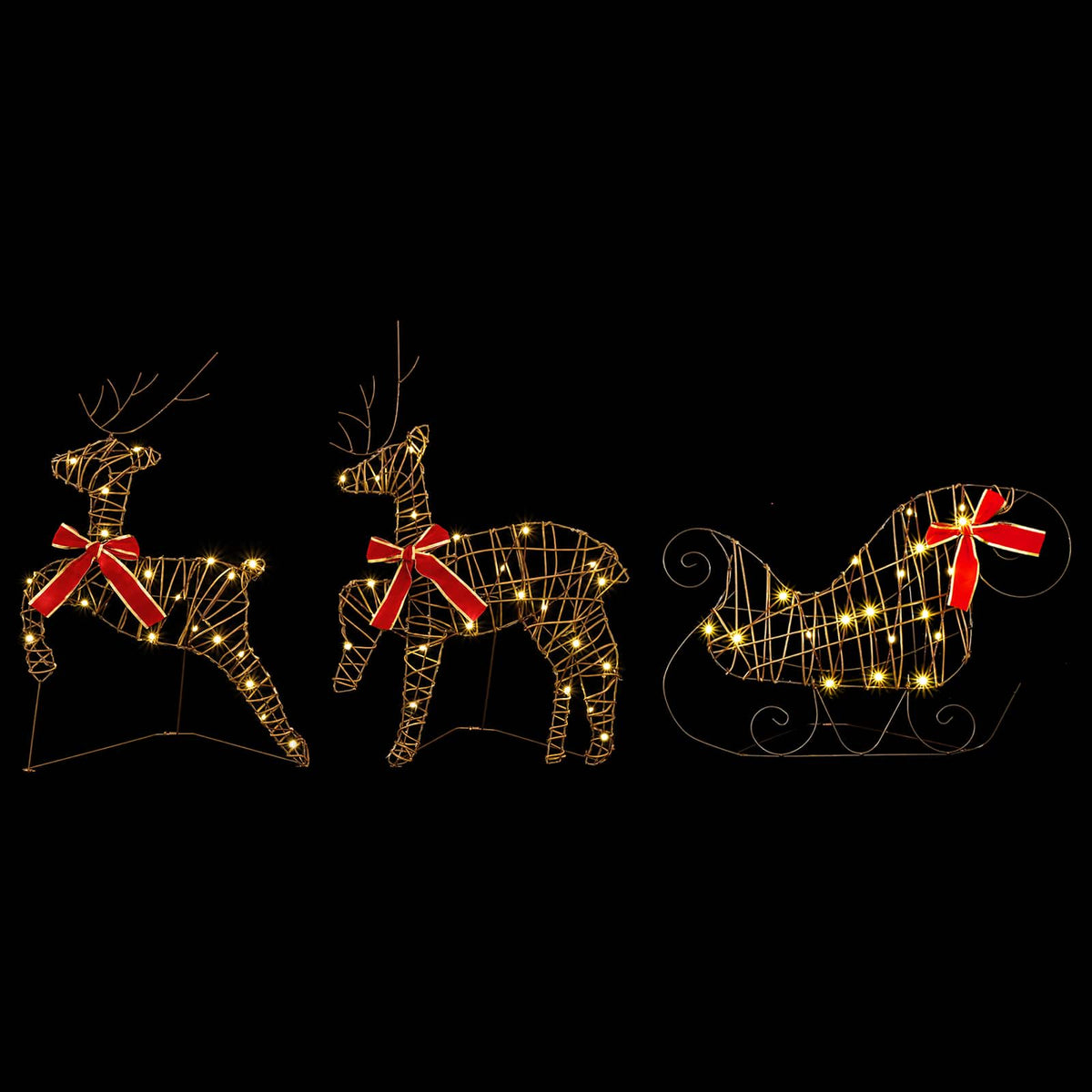 Christmas Reindeer with sleigh 5 pcs 100 LEDs Warm White