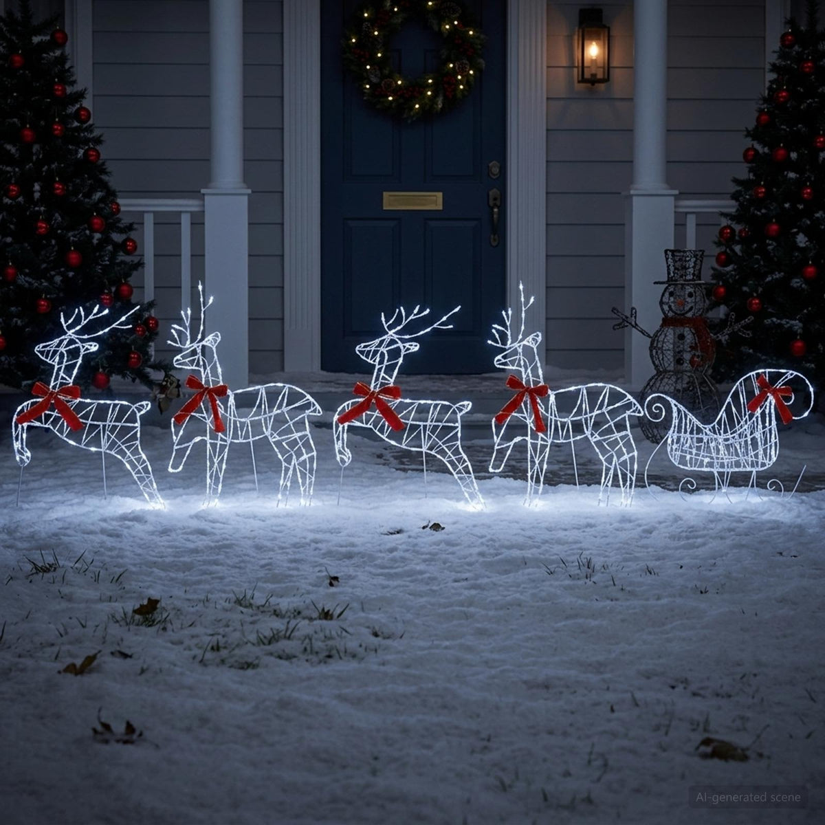 Christmas Reindeer with sleigh 5 pcs 230 LEDs Cold White