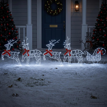 Christmas Reindeer with sleigh 5 pcs 230 LEDs Cold White