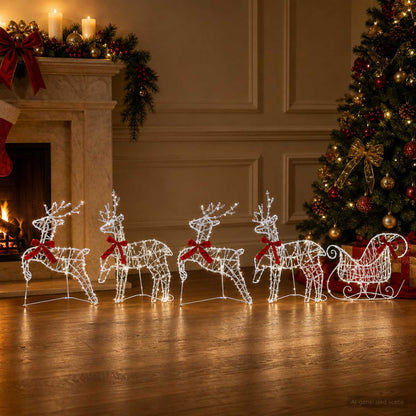 Christmas Reindeer with sleigh 5 pcs 230 LEDs Cold White
