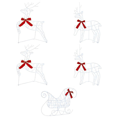 Christmas Reindeer with sleigh 5 pcs 230 LEDs Cold White