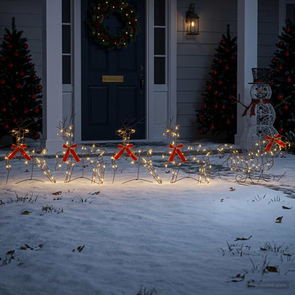 Christmas Reindeer with sleigh 5 pcs 230 LEDs Warm White