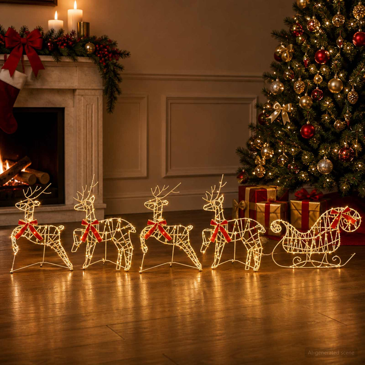Christmas Reindeer with sleigh 5 pcs 230 LEDs Warm White