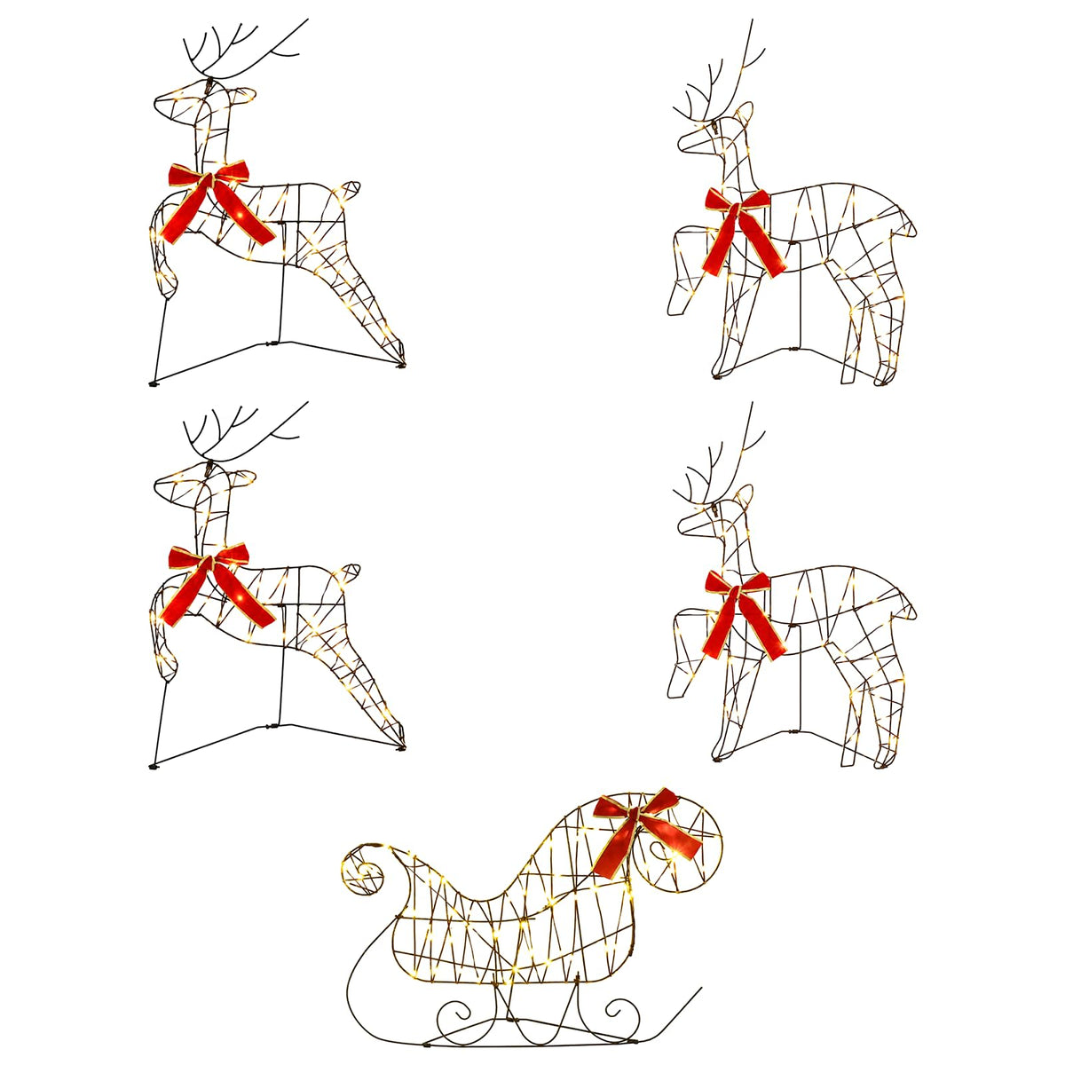 Christmas Reindeer with sleigh 5 pcs 230 LEDs Warm White