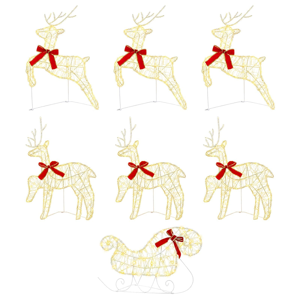 Christmas Reindeer with sleigh 7 pcs 140 LEDs Warm White