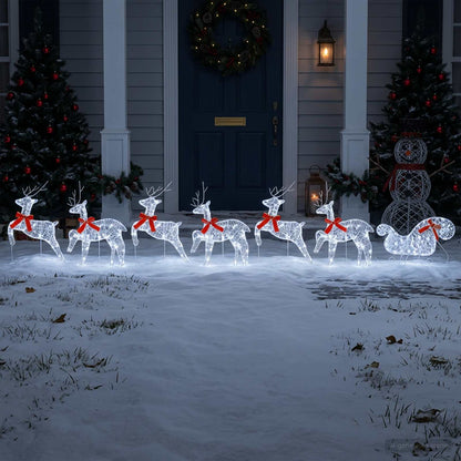 Christmas Reindeer with sleigh 7 pcs 140 LEDs Cold White