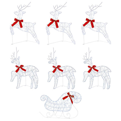 Christmas Reindeer with sleigh 7 pcs 140 LEDs Cold White