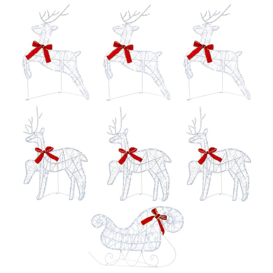 Christmas Reindeer with sleigh 7 pcs 140 LEDs Cold White