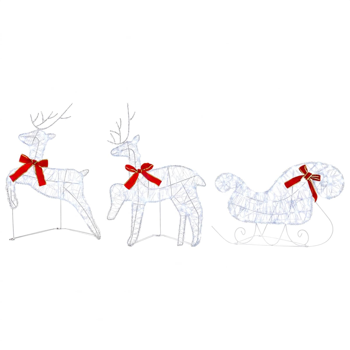 Christmas Reindeer with sleigh 7 pcs 140 LEDs Cold White