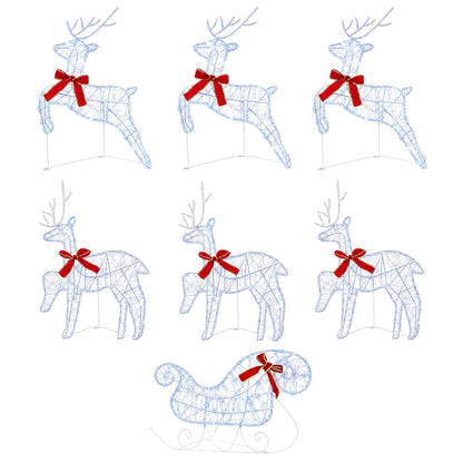 Christmas Reindeer with sleigh 7 pcs 140 LEDs Blue