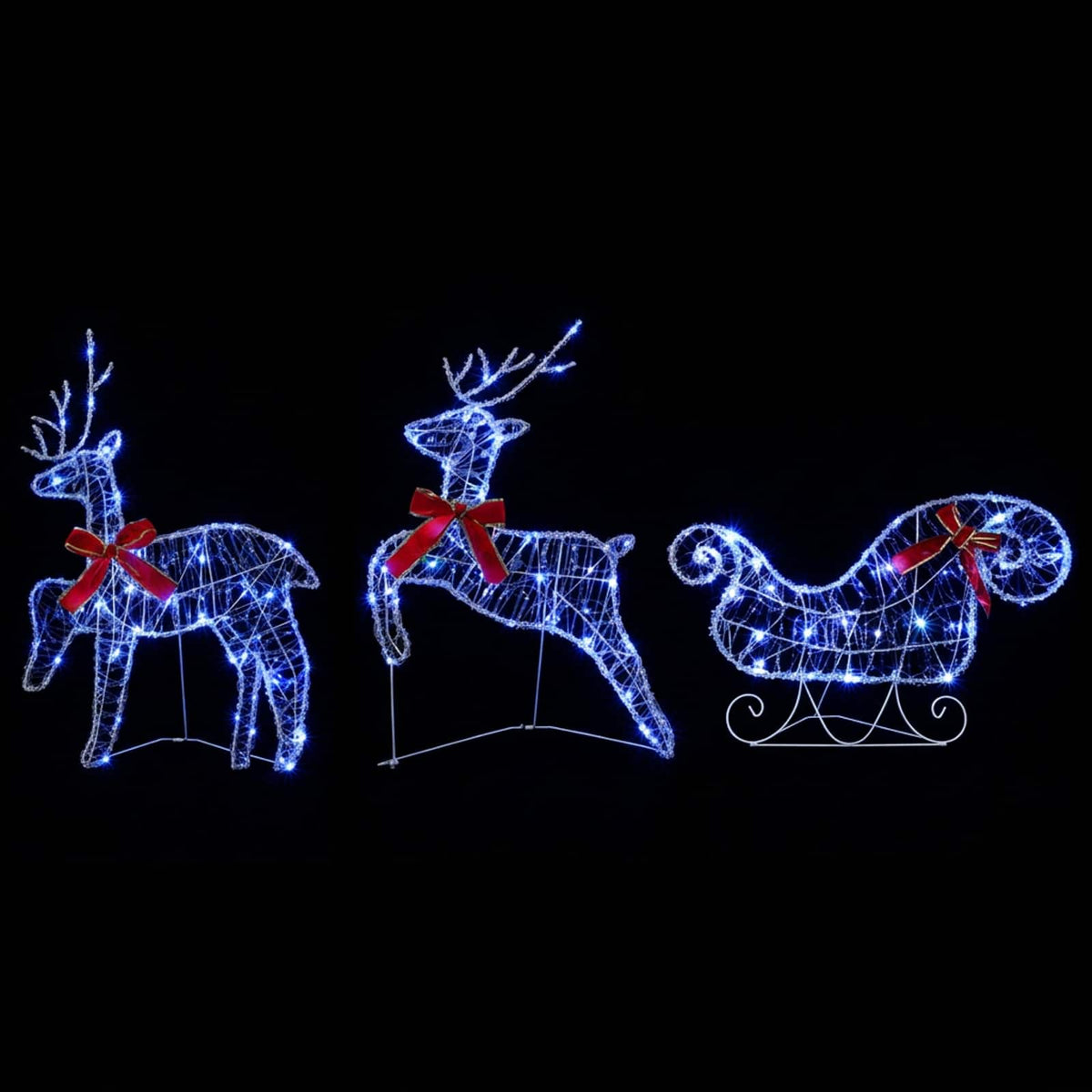 Christmas Reindeer with sleigh 7 pcs 140 LEDs Blue