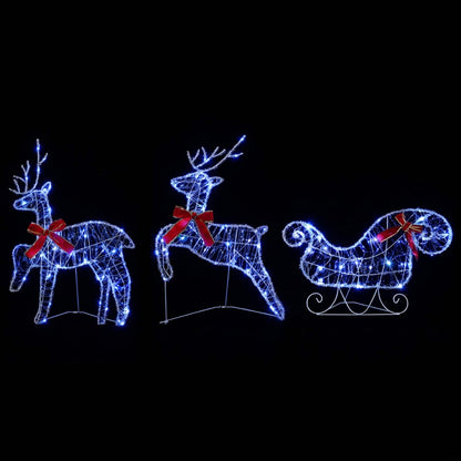 Christmas Reindeer with sleigh 7 pcs 140 LEDs Blue
