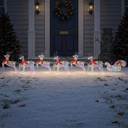 Christmas Reindeer with sleigh 7 pcs 140 LEDs Multicolour