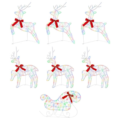 Christmas Reindeer with sleigh 7 pcs 140 LEDs Multicolour