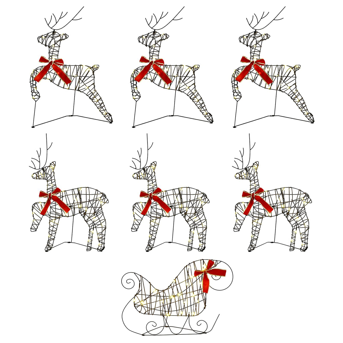 Christmas Reindeer with sleigh 7 pcs 140 LEDs Warm White