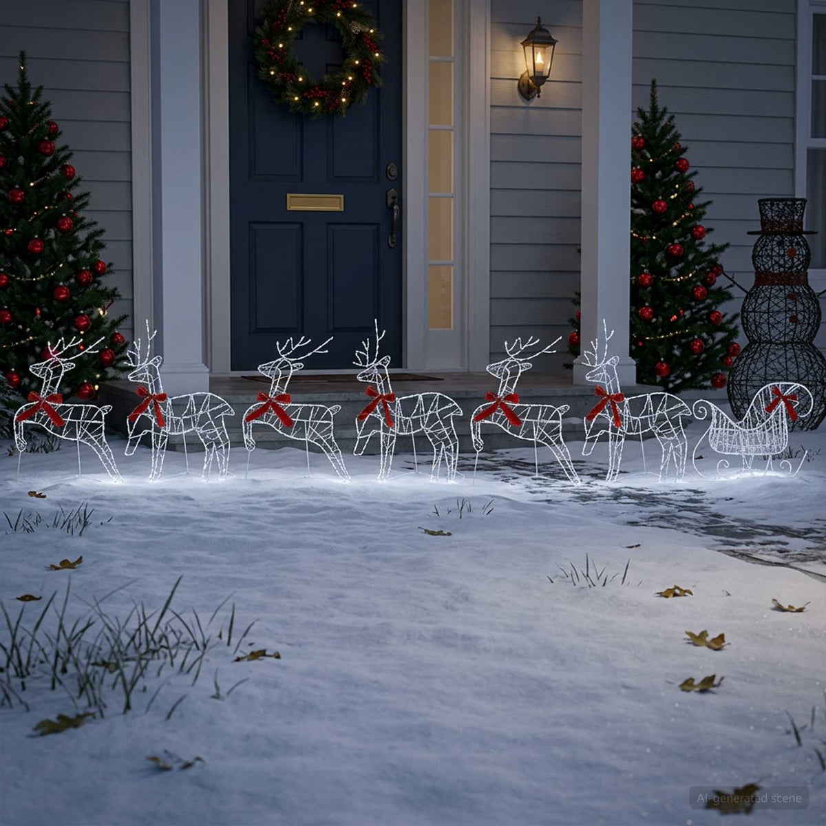 Christmas Reindeer with sleigh 7 pcs 320 LEDs Cold White