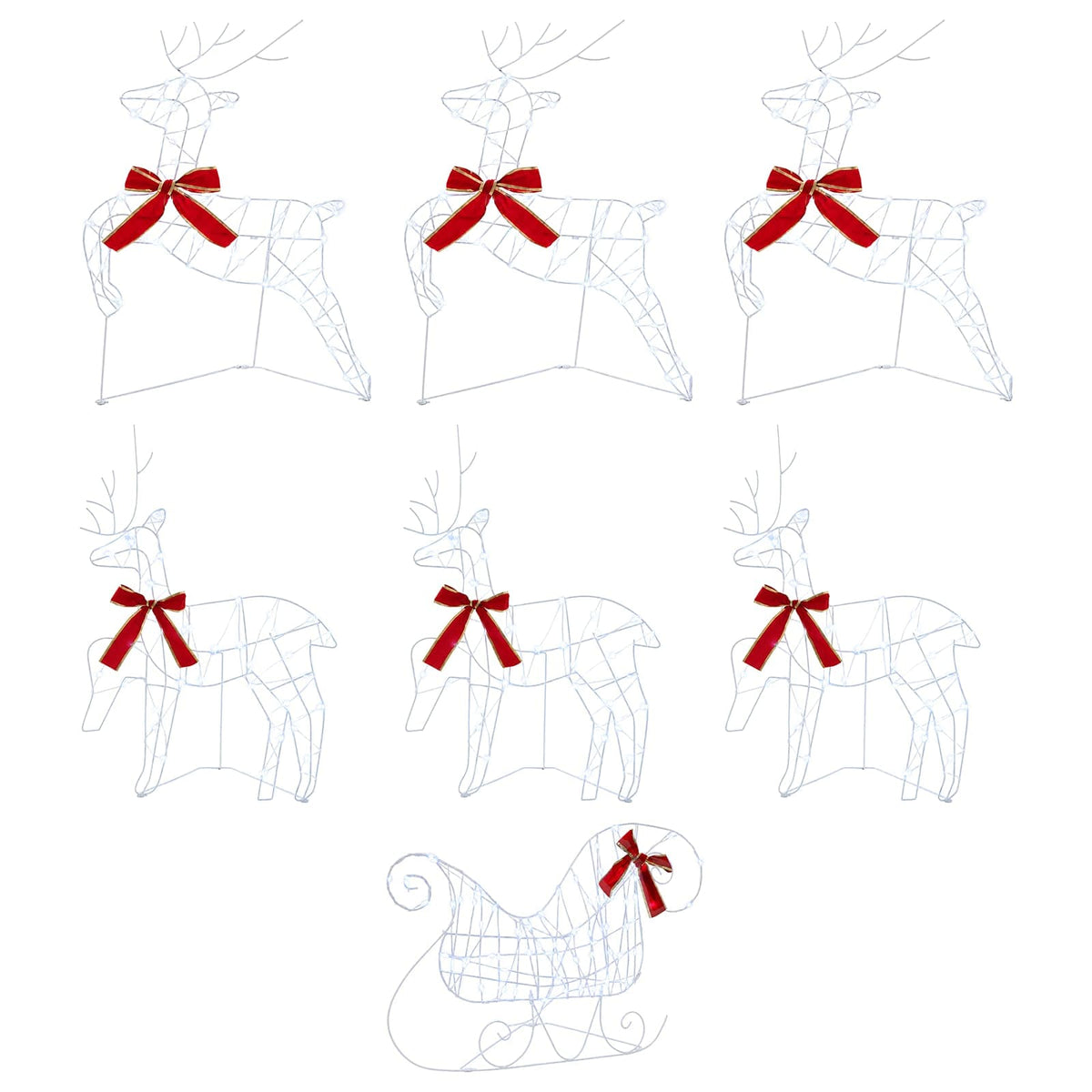 Christmas Reindeer with sleigh 7 pcs 320 LEDs Cold White