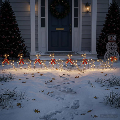 Christmas Reindeer with sleigh 7 pcs 320 LEDs Warm White