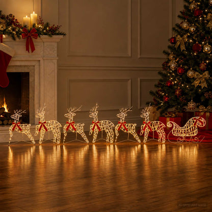 Christmas Reindeer with sleigh 7 pcs 320 LEDs Warm White
